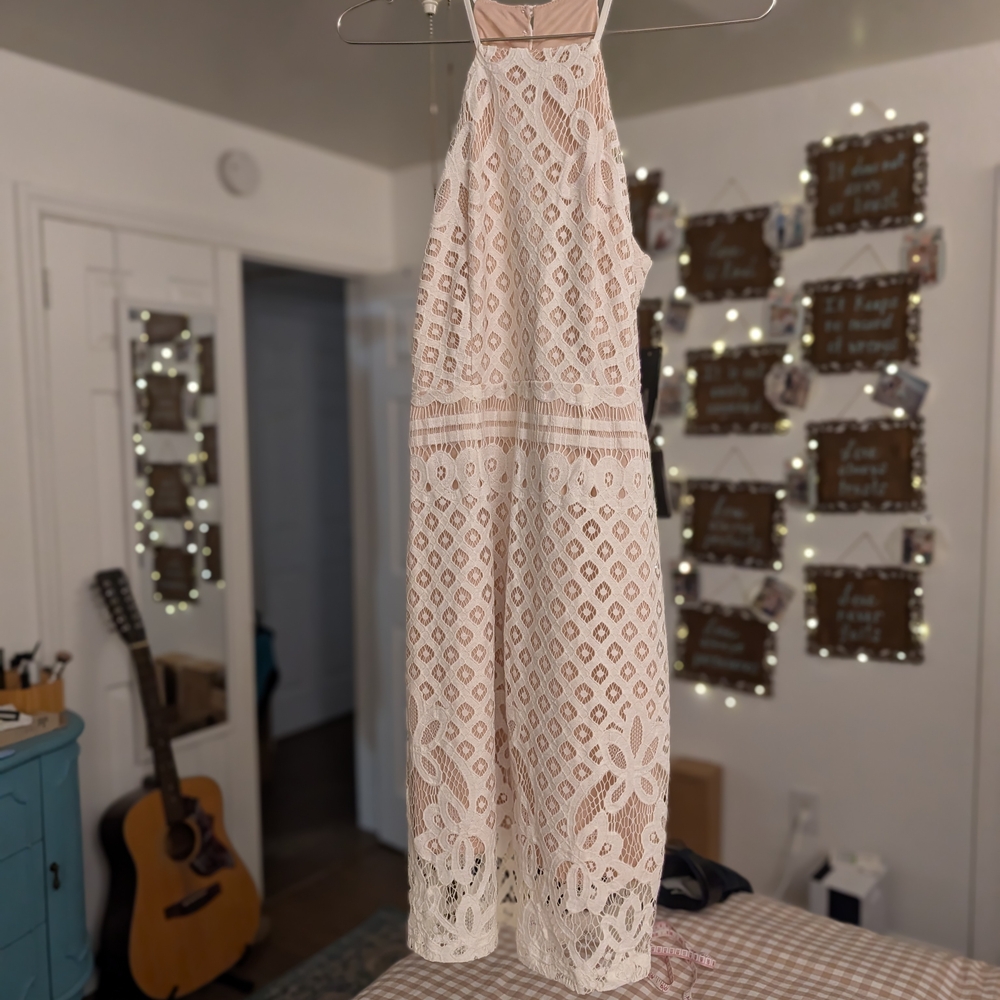 Lulu's Lace Mini Dress in Cream Honeymoon Vibes